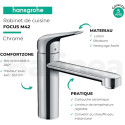 hansgrohe Focus M42 Mitigeur de cuisine 120, 1 jet, chromé, 71806000