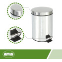 Amig - Poubelle en acier inoxydable avec pédale | 5 litres | Contenant intérieur amovible en plastique avec poignée | Hygiénique