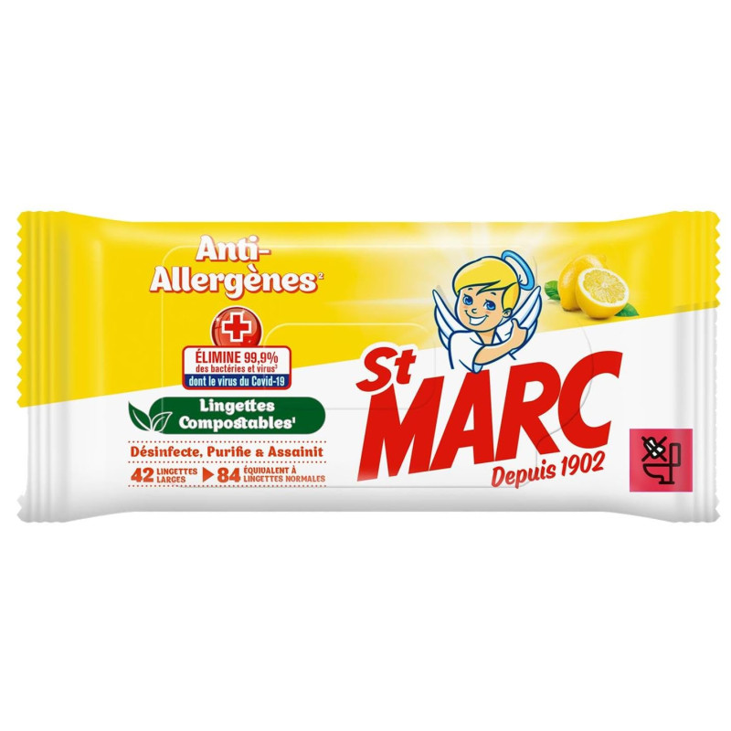 St Marc Lot de 2 sachets de 42 Lingettes Biodégradables Nettoyantes et Désinfectantes Anti-allergènes