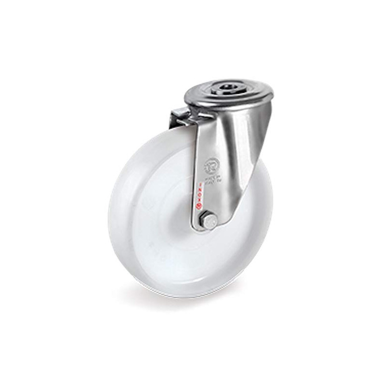 Roulette à oeil INOX pivotante diamètre 100 mm roue polyamide blanc - 150 Kg