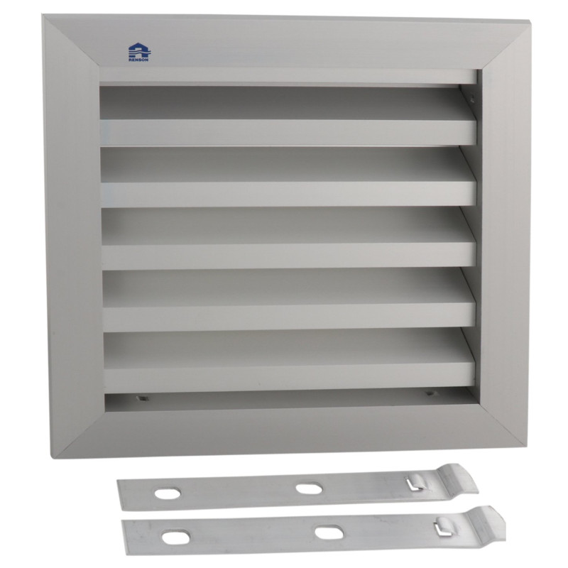 Renson Grille de ventilation - Grille à lamelles 20 x 20 cm | pour mur de fixation | avec moustiquaire | Aluminium Argent Anodis