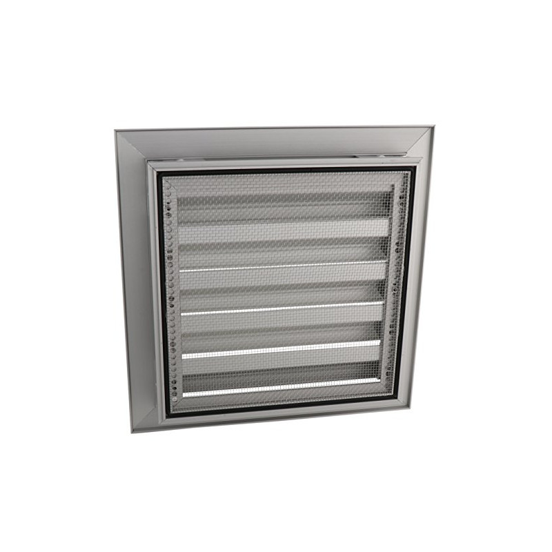 Renson Grille de ventilation - Grille à lamelles 20 x 20 cm | pour mur de fixation | avec moustiquaire | Aluminium Argent Anodis