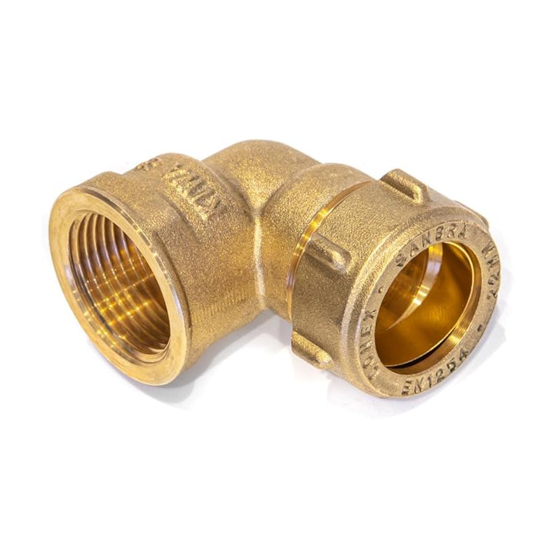 Raccord de compression en cuivre brut - Raccord de tuyau DVGG coudé 90° IG (15 x 1/2")