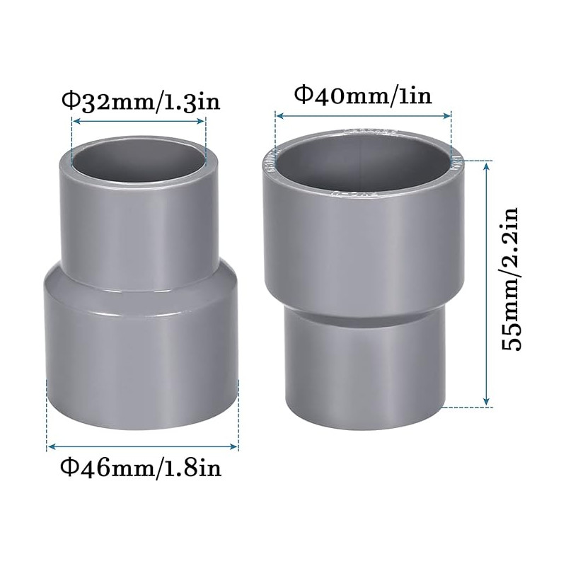 QUARKZMAN 40mm x 32mm PVC Réduction Couplage x 2 PCS DWV Tuyau Raccord Couplage Connecteurs pour Bâtiment Irrigation Plomberie I