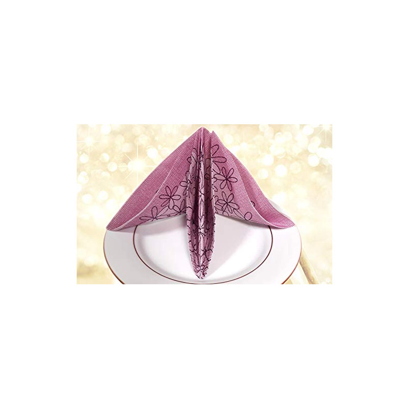 Airlaid Serviettes DE Table en Papier JETABLES Paquet DE 50 Serviettes - Motifs Fleurs Rose ET Fuchsia - FLO PRUNIA - 40 x 40 CM
