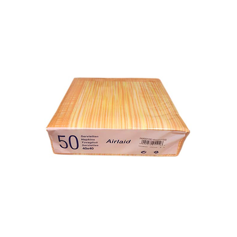 200 SERVIETTES DE TABLE EN PAPIER JETABLES AIRLAID - LOT DE 4 PAQUETS DE 50 SERVIETTES - MOTIFS RAYÉ ORANGE ET JAUNE - RIBO ARAN