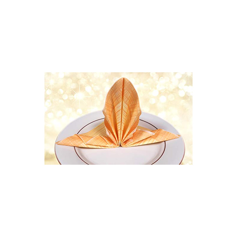 200 SERVIETTES DE TABLE EN PAPIER JETABLES AIRLAID - LOT DE 4 PAQUETS DE 50 SERVIETTES - MOTIFS RAYÉ ORANGE ET JAUNE - RIBO ARAN