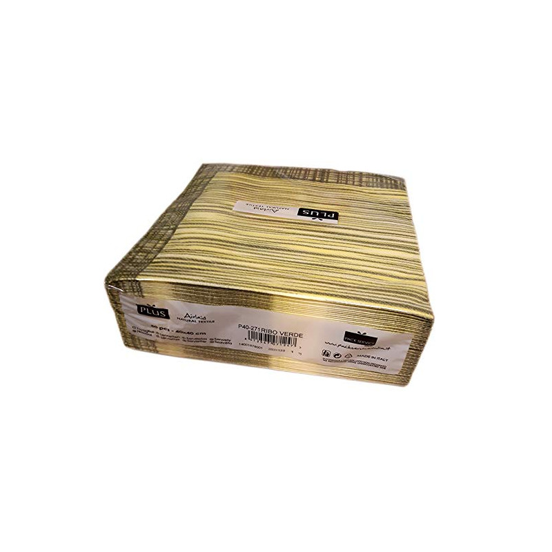 50 SERVIETTES DE TABLE EN PAPIER JETABLES AIRLAID - MOTIFS RAYE VERT ET JAUNE - RIBO VERDE - 40x40 CM