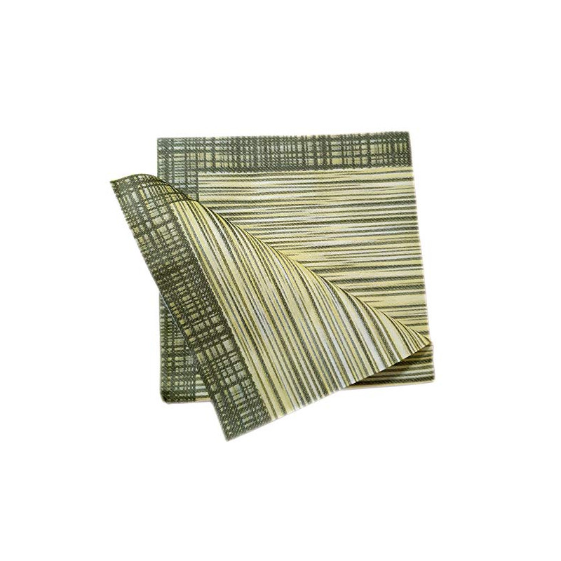 50 SERVIETTES DE TABLE EN PAPIER JETABLES AIRLAID - MOTIFS RAYE VERT ET JAUNE - RIBO VERDE - 40x40 CM