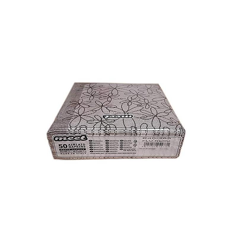 AIRLAID Serviettes DE Table en Papier JETABLES Paquet DE 50 Serviettes - Motifs Fleurs Blanc CASSÉ ET Gris - FLO Nero - 40 x 40