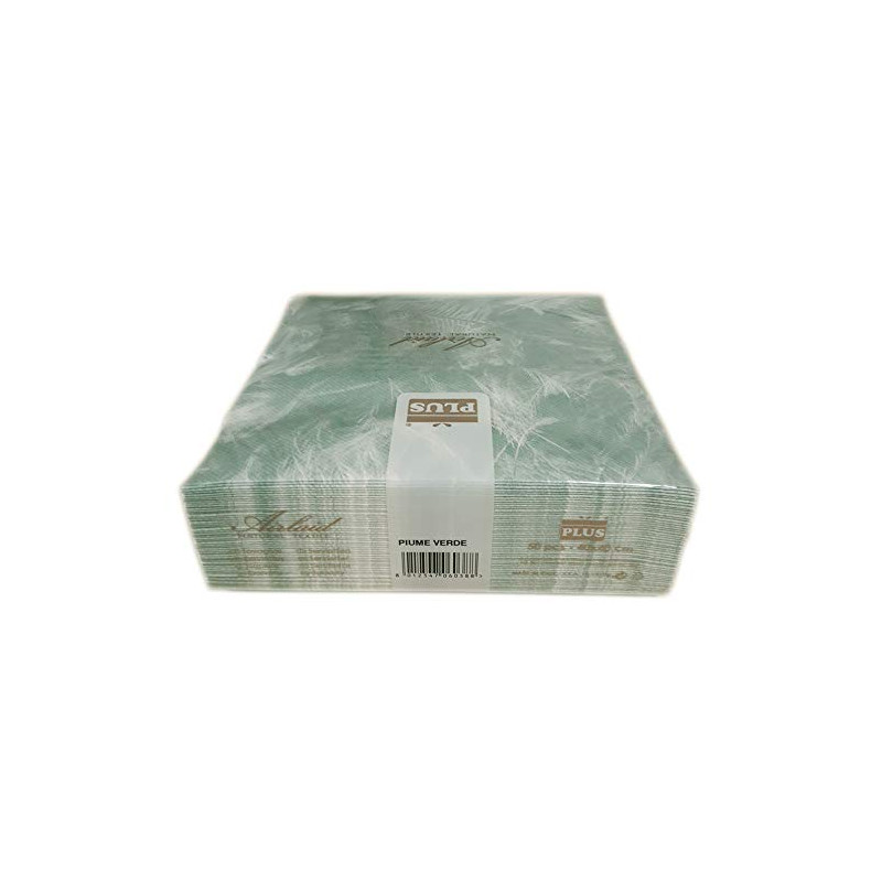 AIRLAID Serviettes DE Table en Papier JETABLES Paquet DE 50 Serviettes - Motif Plumes Fond Vert - PIUME Verde - 40 x 40 CM (1)