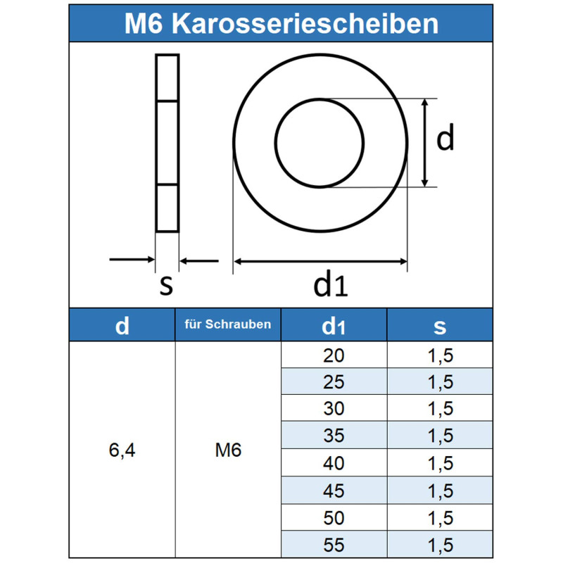 Eisenwaren2000 | Disques de carrosserie M6 6,4 x 30 mm (100 pièces) – Rondelles – Rondelles d'aile – Acier inoxydable A2 V2A – I