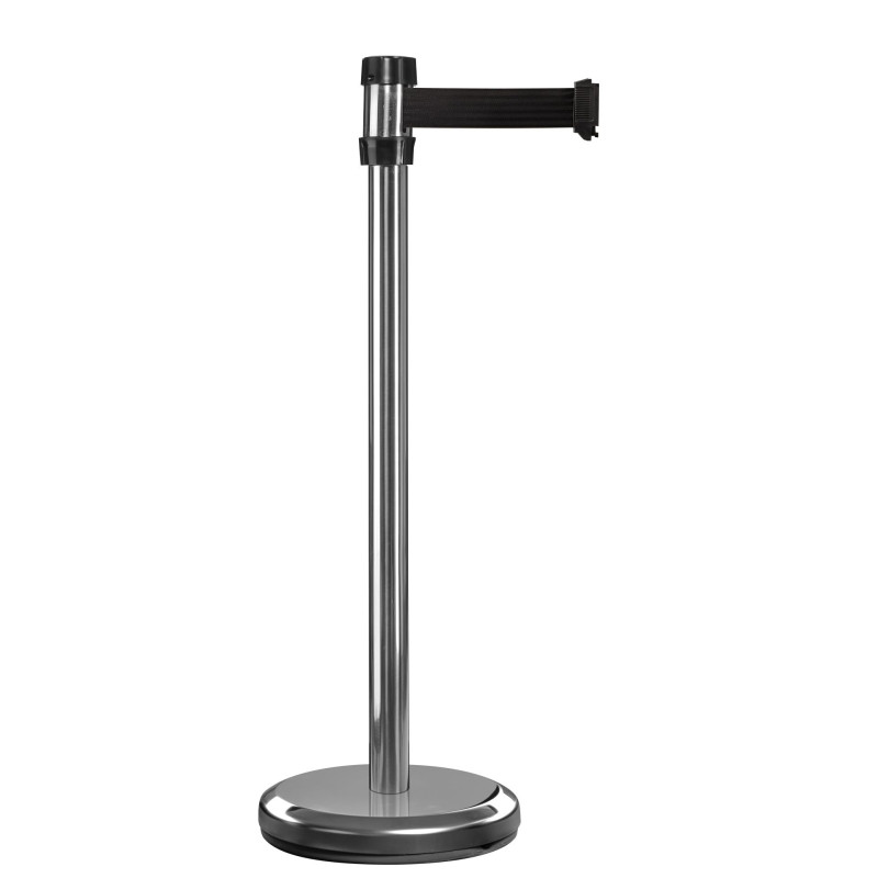 VISO poteau de guidage Intérieur à sangle premium,poteau de séparation de 1m, 10kg,chromé, base Lestée, sangle de 2m noire pour