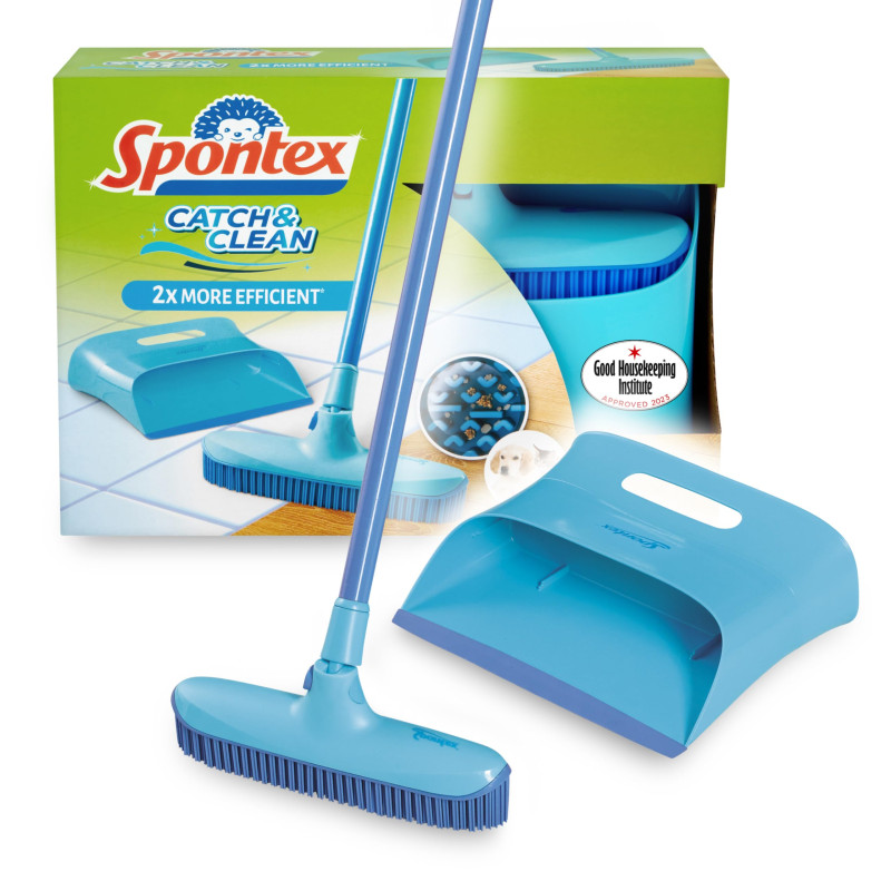 Spontex Pelle et balayette en caoutchouc Spontex Catch & Clean - Pelle et balayette pour poils d’animaux - Balayette en caoutch