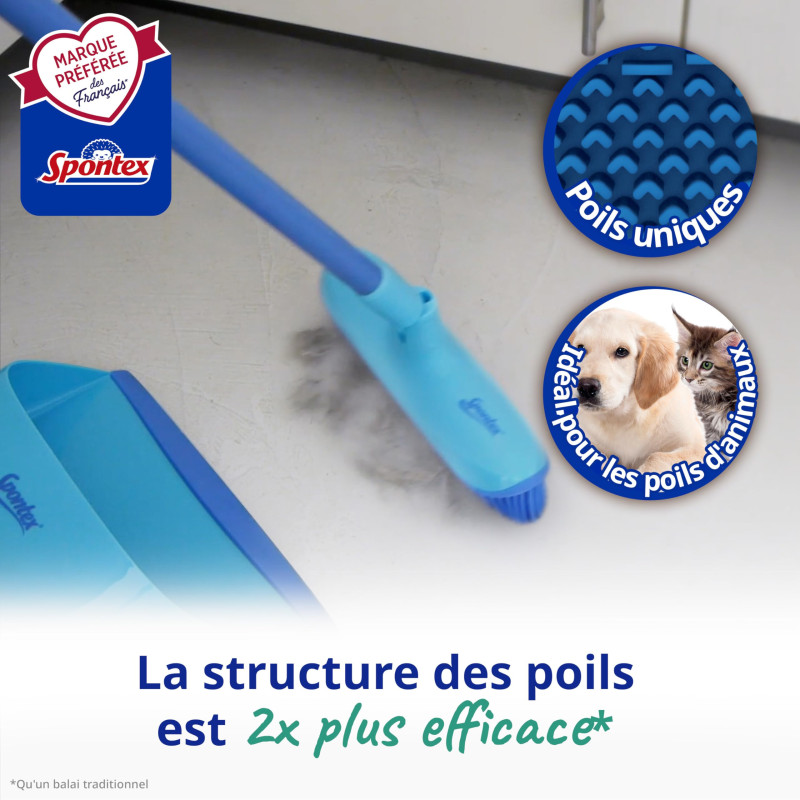 Spontex Pelle et balayette en caoutchouc Spontex Catch & Clean - Pelle et balayette pour poils d’animaux - Balayette en caoutch