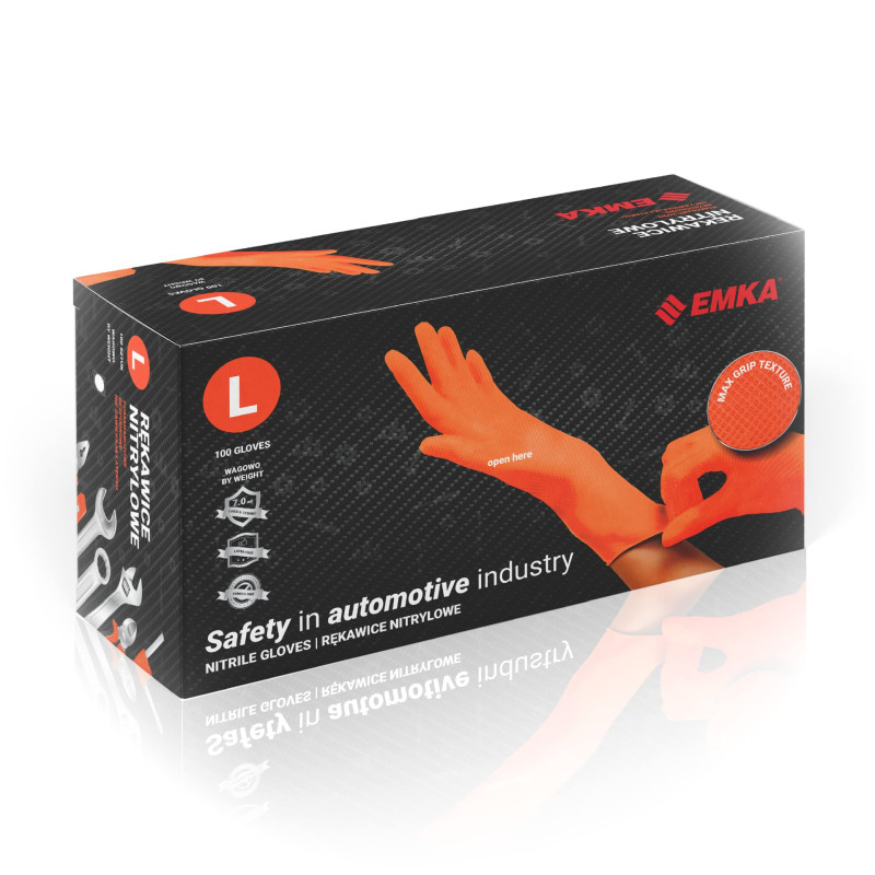 EMKA S.A. Gants en nitrile | Orange | Renforcé | Durable | Gants de travail | Gants jetables | Gants de nettoyage | pour la voi