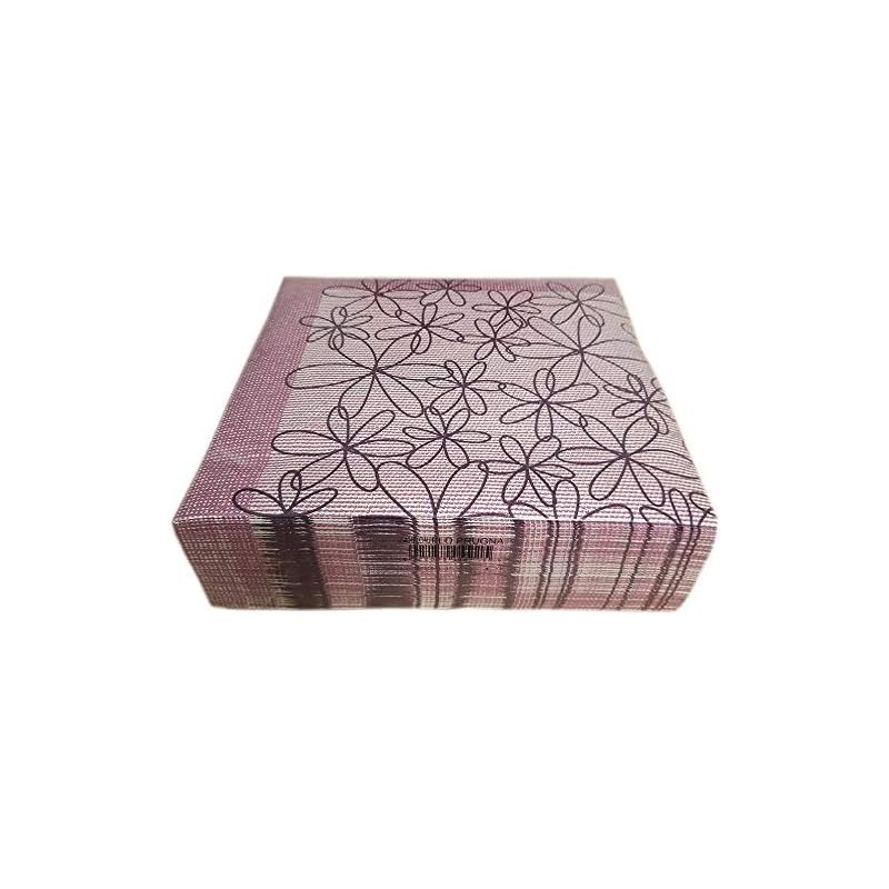 Serviettes de table airlaid Flo Prunia - couleur rose motifs fleurs - 40 x 40 cm - x 50 - DSTOCK60