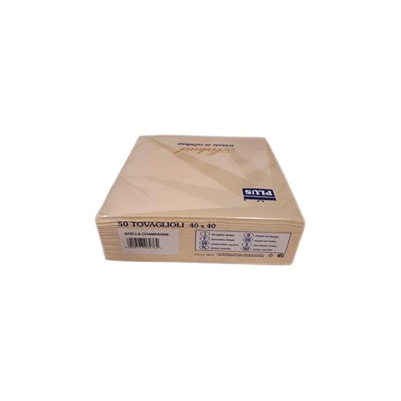 100 SERVIETTES DE TABLE EN PAPIER JETABLES AIRLAID - LOT DE 2 PAQUETS DE 50 SERVIETTES - MOTIFS ÉTOILE BEIGE - STELLA CHAMPAGNE