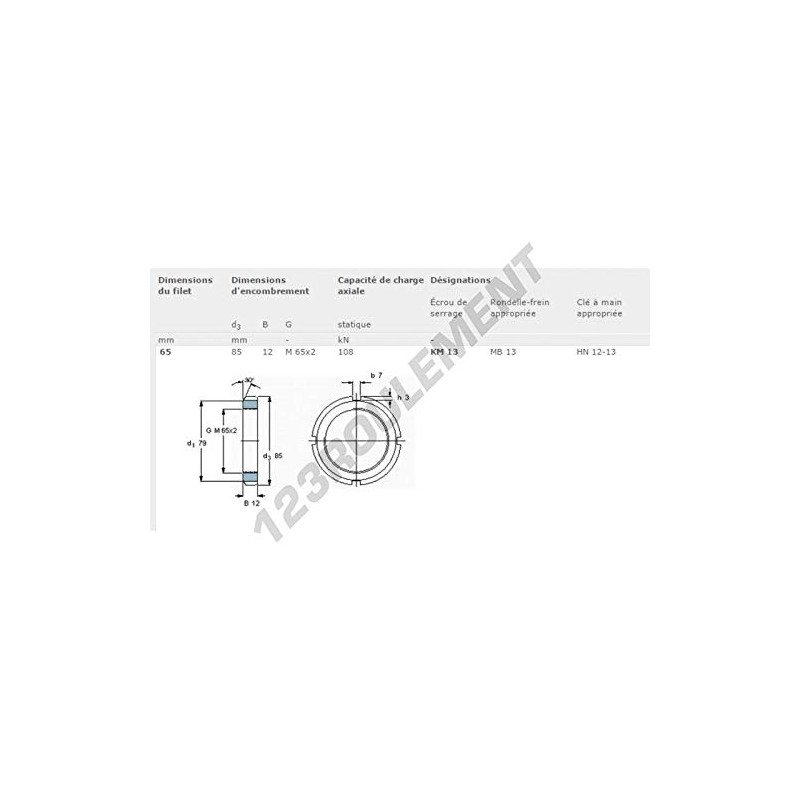 SKF - Ecrous KM13-SKF - 65x85x12 mm