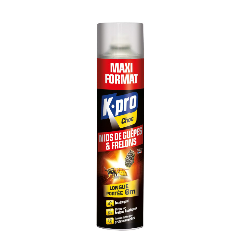 K.PRO - Spay Aérosol Nid de Guêpes et Frelons - Détruit à Distance les Nids - Efficace sur le Frelon Asiatique - Longue Portée