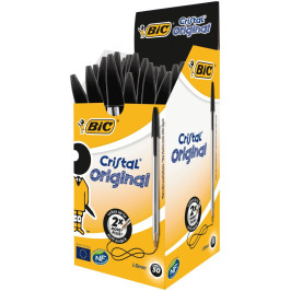 BIC Cristal Original, Boite de 50 Stylos Billes Noirs, Pointe Normale 1mm