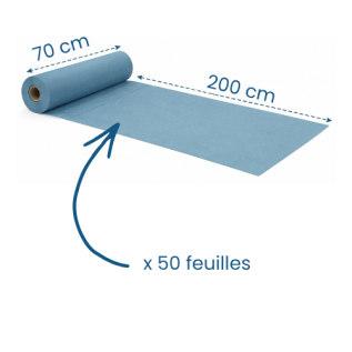 6 draps d'examen plastifiés bleus - 70 x 200 cm - 50 formats