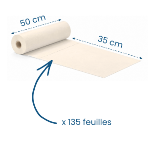 2 ou 5 draps d'examen gaufrés écrus ouate recyclée - 50 x 35 cm - 135 formats