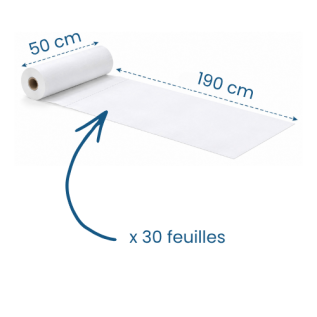 12 draps d'examen lisses blancs pure ouate - 50 x 190 cm - 30 formats