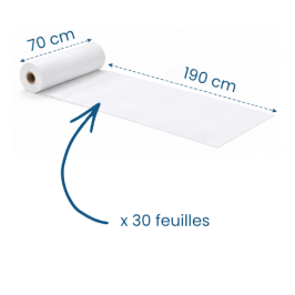 12 draps d'examen lisses blancs pure ouate - 70 x 190 cm  - 30 formats