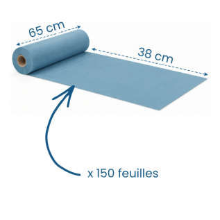 8 draps d'examen lisses bleus pure ouate - 65 x 38 cm - 150 formats