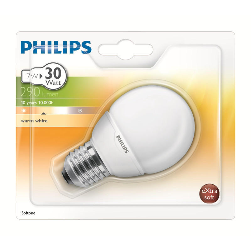 Philips Ampoule FluoCompacte Sphérique Culot E27 7 Watts Consommés Équivalence Incandescence : 35W