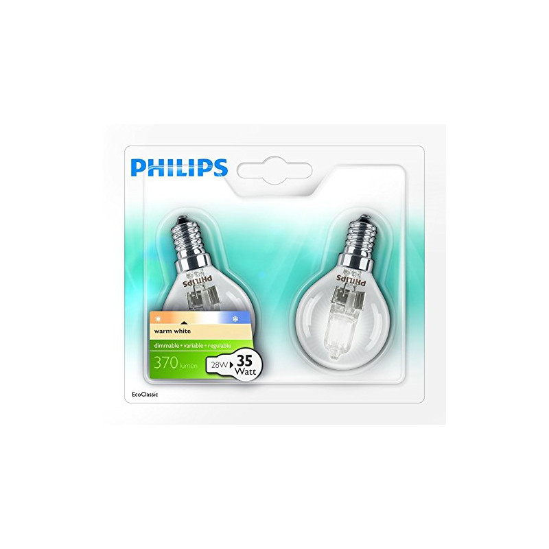 Philips Ampoule EcoHalogène Sphérique Culot E14 28 Watts consommés Equivalence incandescence : 35W