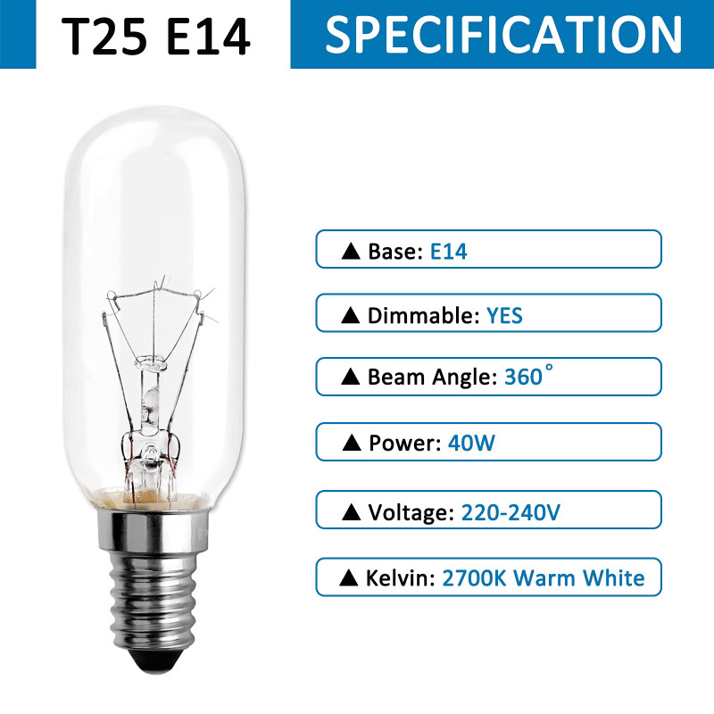 Ampoule E14 40W Incandescence, 320LM T25, Blanc Chaud 2700K Dimmable Ampoule pour Hotte Aspirante, 220V E14 Petit culot à vis Py