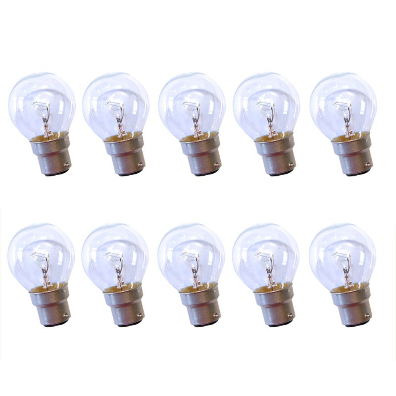 Lot de 10 ampoules sphériques à incandescence clair b22 b22d de 25 w clair
