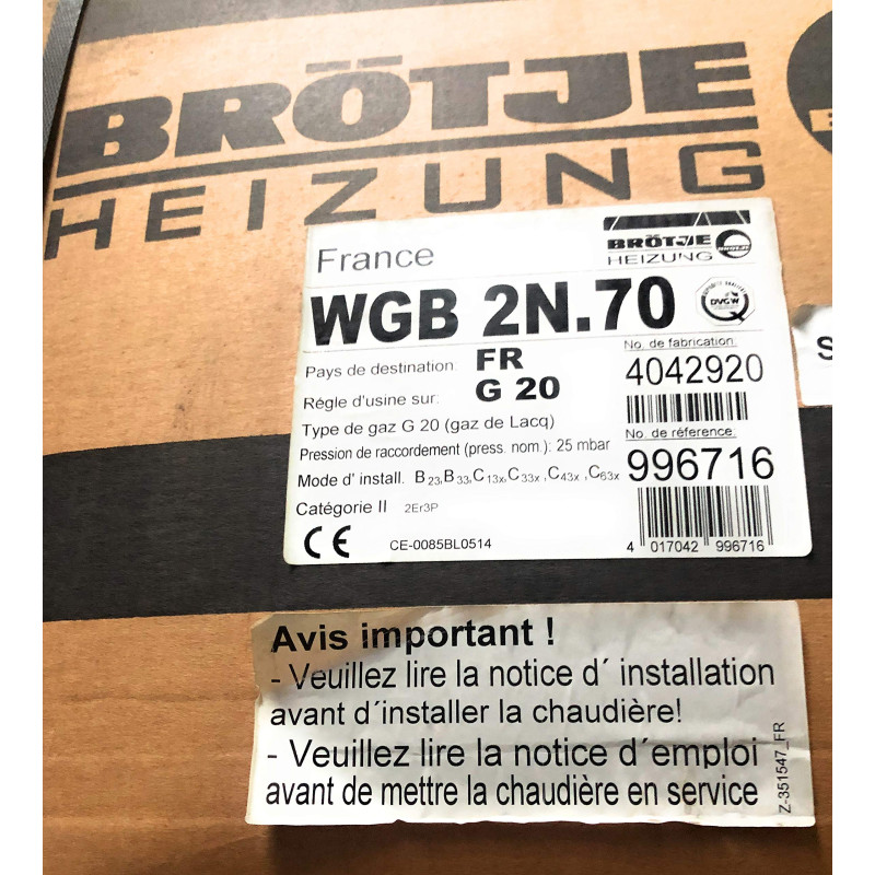 CHAUDIERE GAZ VENTOUSE WGB 2N.70-70kw