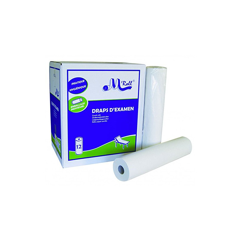 Draps d'examen pure ouate 2x20g/m² - Carton de 12 rouleaux - 2 plis 150 formats - 50x35cm - J211LAT- Certifié France Medical Ind