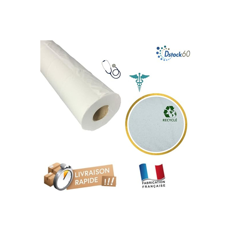 DSTOCK60- Lot de 12 rouleaux de draps d'examen ouate mêlée - 2 plis 2 x 18gr - Fabrication Française - Cabinets médicaux - Soins