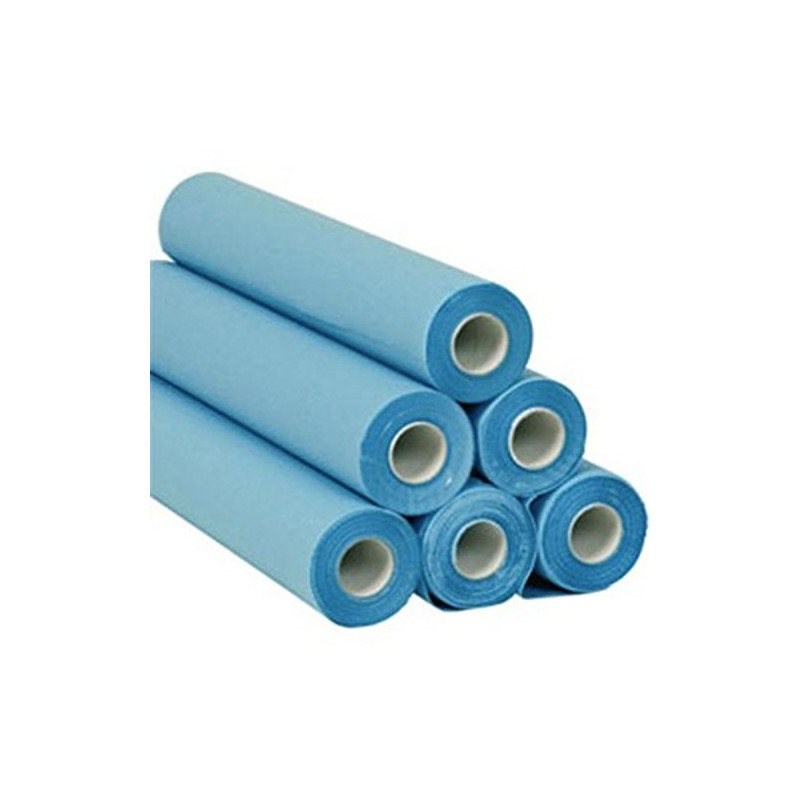 Draps d'examen bleus plastifiés gaufré collés 36g0/PE/m² - carton de 6 rouleaux - 180 formats - 50x38cm - J267GSM- Certifié Fran