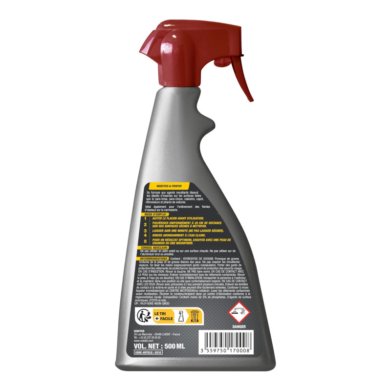 NeoClean Insectes et Fientes - 500 ml - Nettoyant Puissant Pare-Brise, Capot, Carrosserie et Phare - Dissout les Traces sans Fro