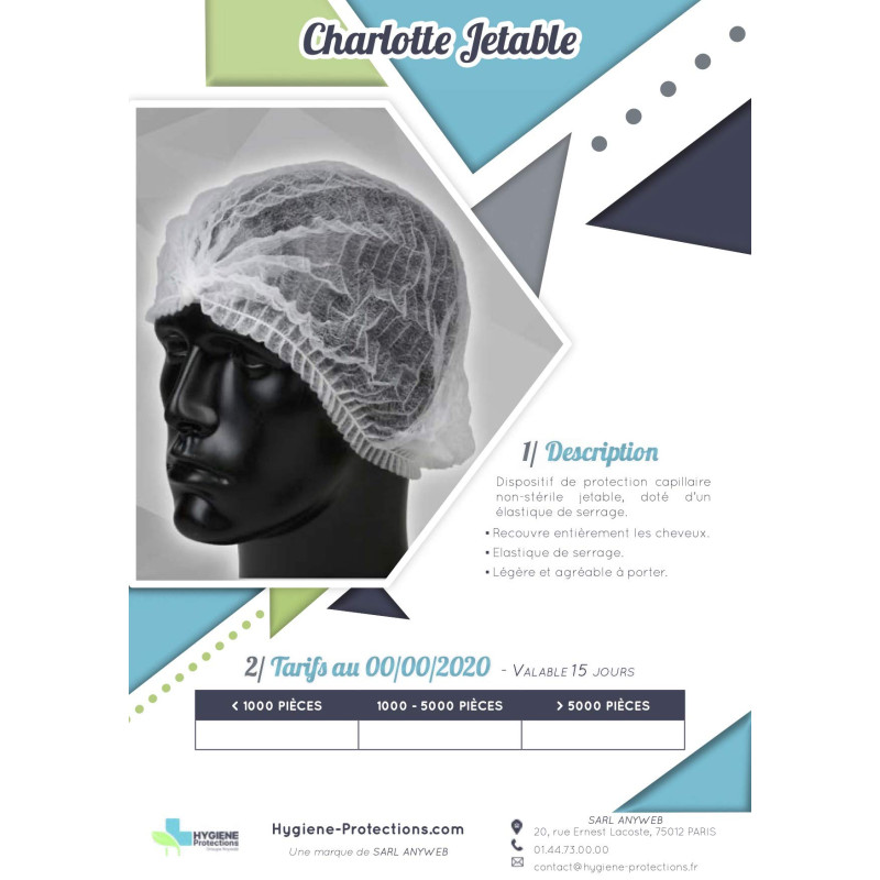 Charlottes élastiquées en non tissé blanc jetables x100