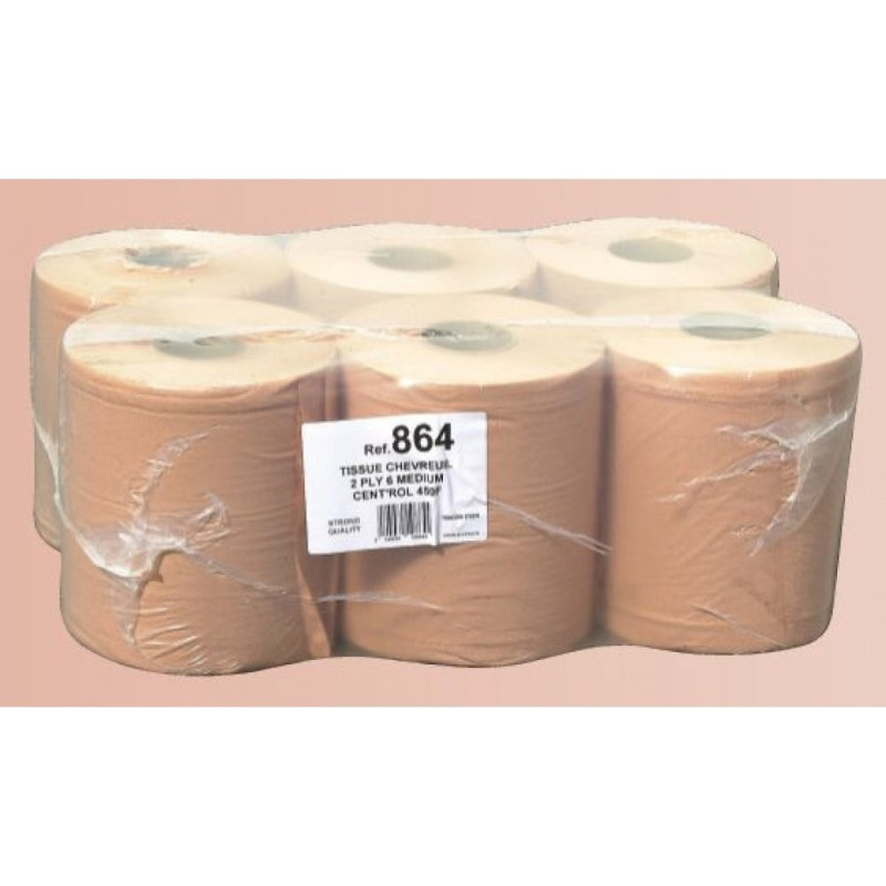 Lot de 6 bobines ouate chamois moletee 450 feuilles