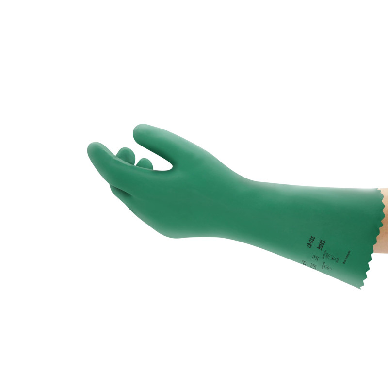 Ansell Fleximax L35 Gants en nitrile, protection contre les produits chimiques et les liquides, Vert, Taille 9 (Sachet de 12 pai