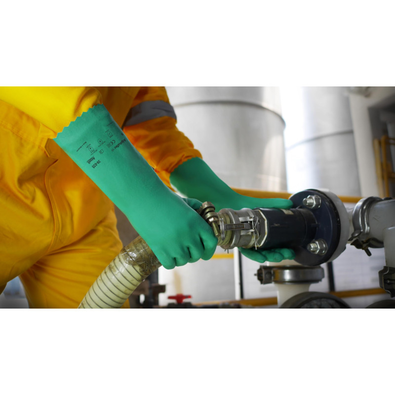 Ansell Fleximax L35 Gants en nitrile, protection contre les produits chimiques et les liquides, Vert, Taille 9 (Sachet de 12 pai