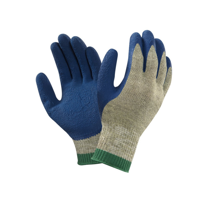 Ansell PGK10BL Gants en latex de caoutchouc naturel, protection mécanique, Bleu, Taille 7 (Sachet de 12 paires)