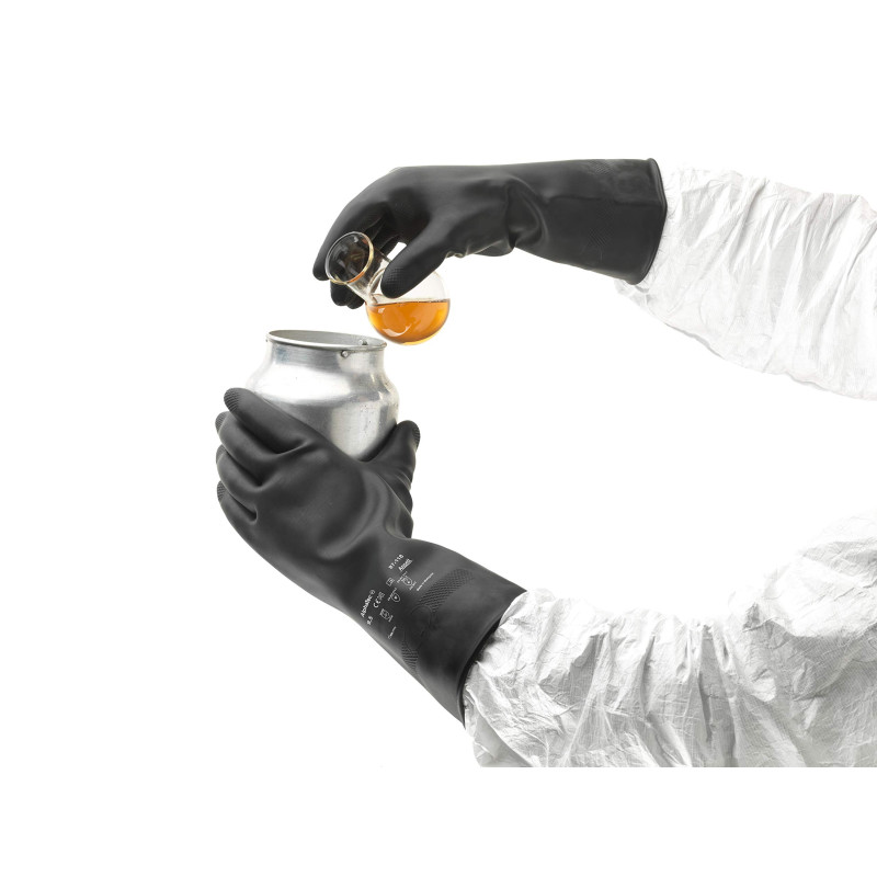 Ansell AlphaTec 87-118 Gants de protection chimique en latex, haute résistance chimique, imperméables et réutilisables, flocage