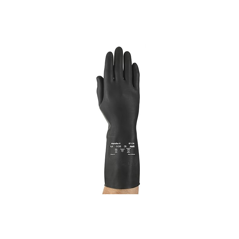 Ansell AlphaTec 87-118 Gants de protection chimique en latex, haute résistance chimique, imperméables et réutilisables, flocage