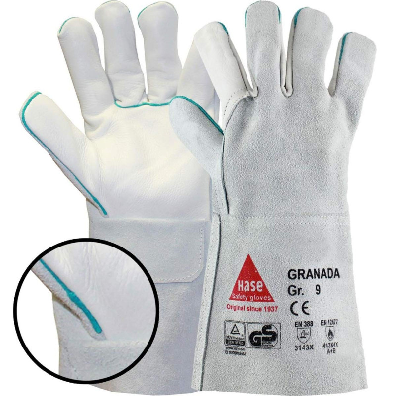Granada Lot de 6 paires de gants de soudeur longs en cuir avec manchette Taille XL (10)