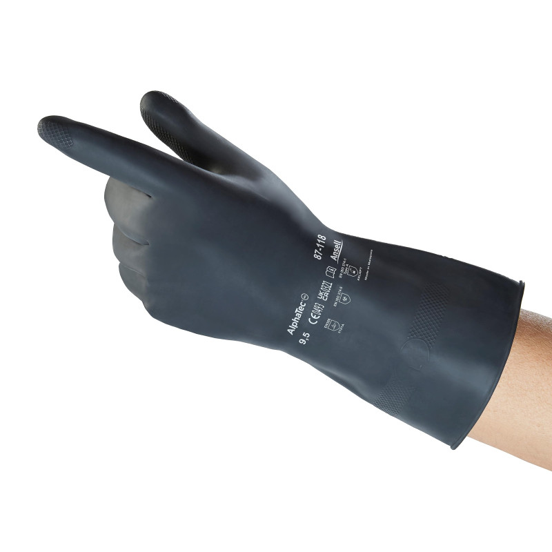 Ansell AlphaTec 87-118 Gants de Protection Chimique en Latex, Haute Résistance à l'Abrasion, Risques Industriels et Produits Dan