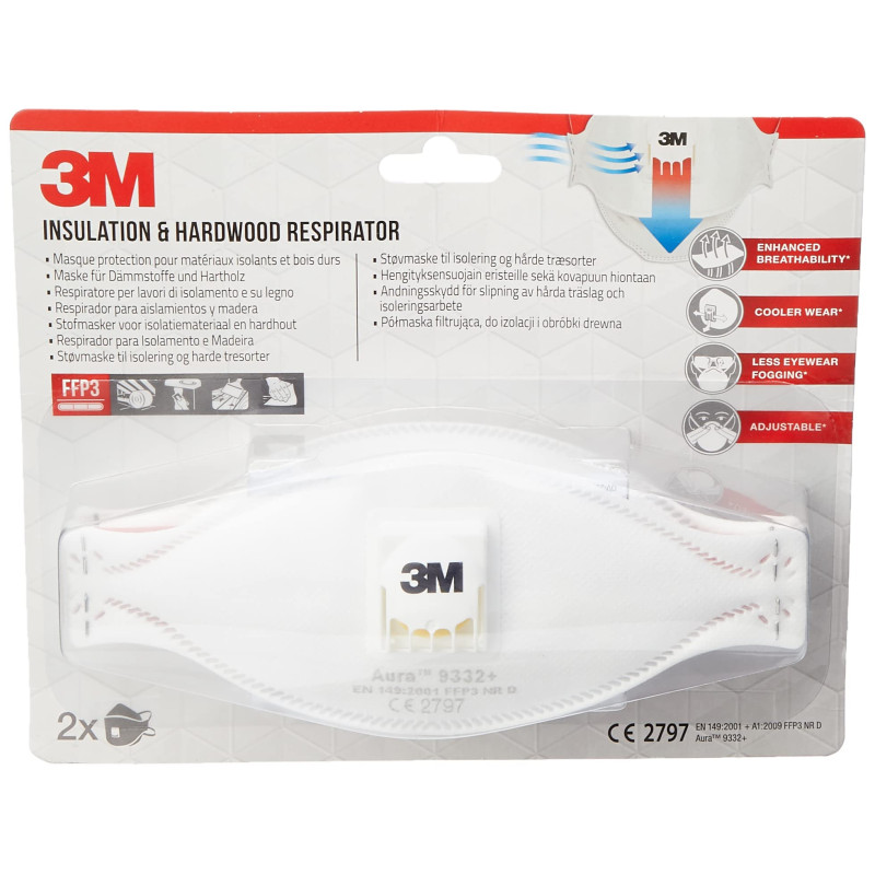 3M 9332+ AURA Isolation et respirateur de feuillu, FFP3, Valuve