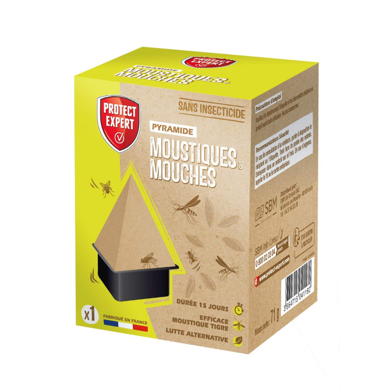 PROTECT EXPERT PYRNAT Pyramide Moustiques & Mouches Durée 15 Jours (En Fonction Remplissage) Efficace Moustiques Tigres